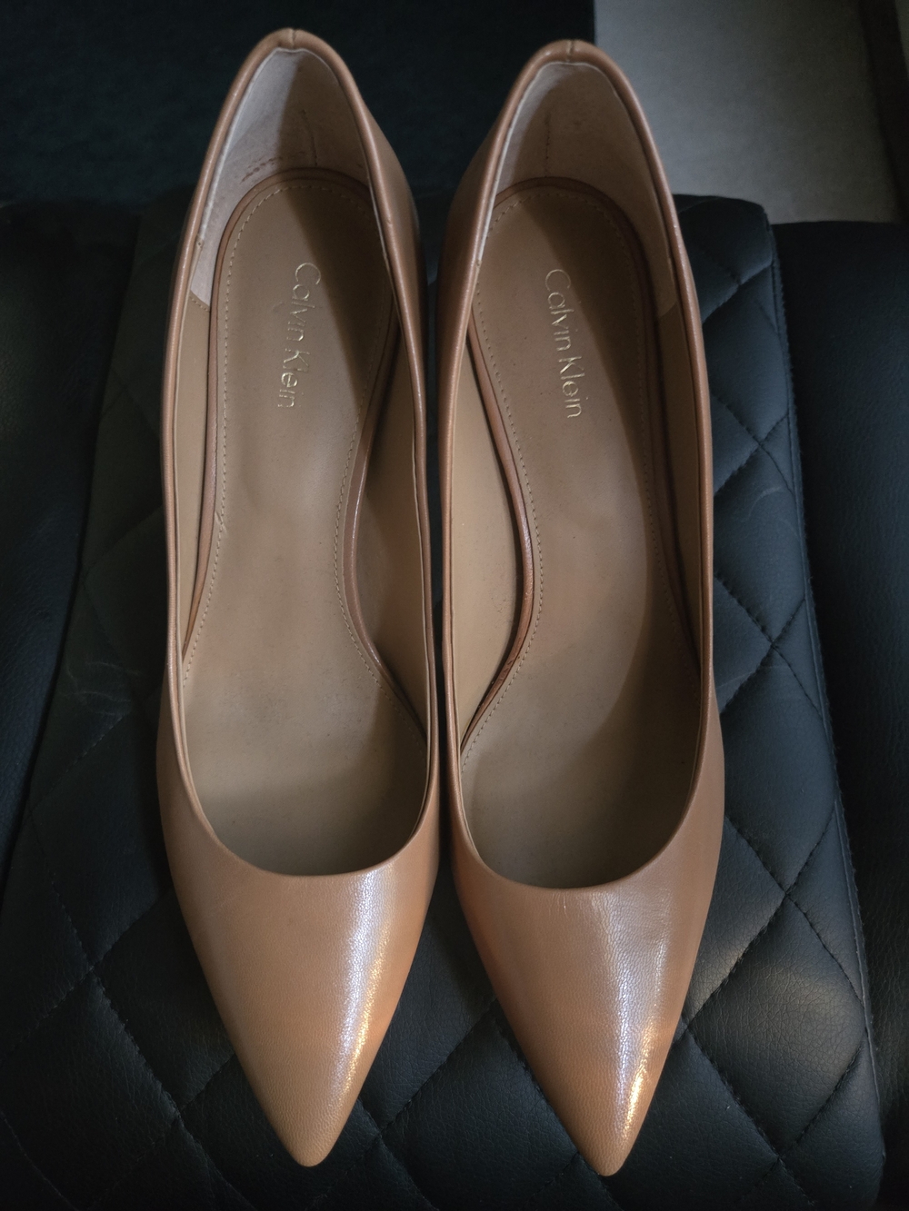 Calvin Klein Nude/Tan Pointed-Toe Leather Pumps